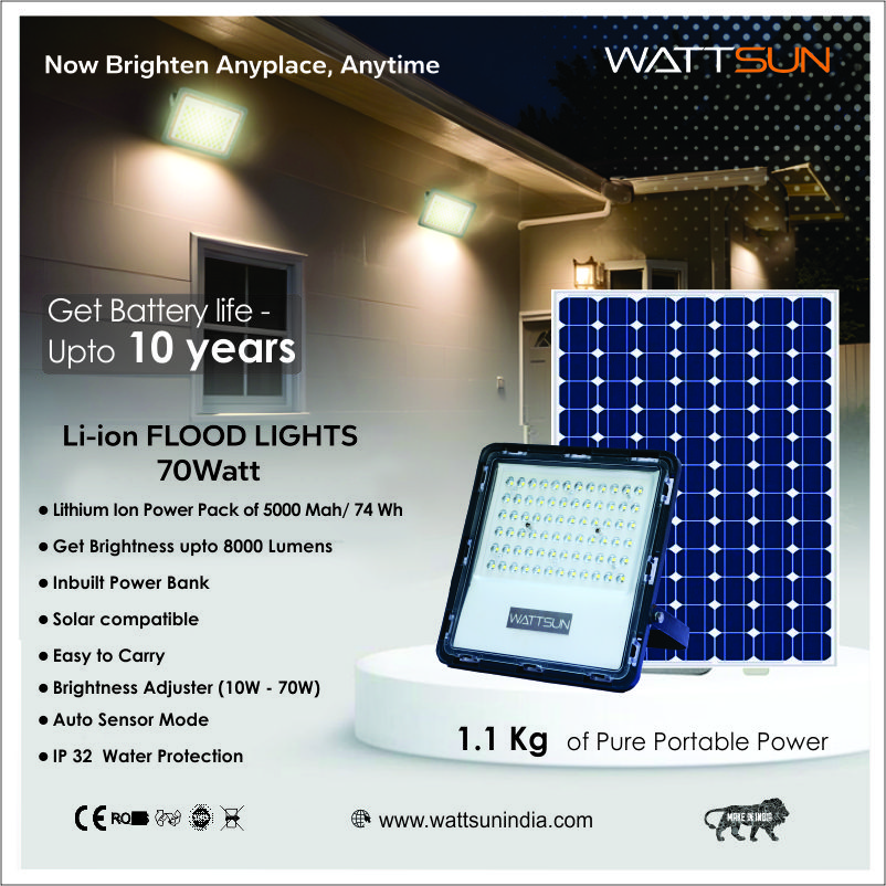 70 Watt Rechargeable Solar LED Flood Light with 5000 mah Battery - Lithium, HP-F70Li Plus 1 Pcs Charger Adapter